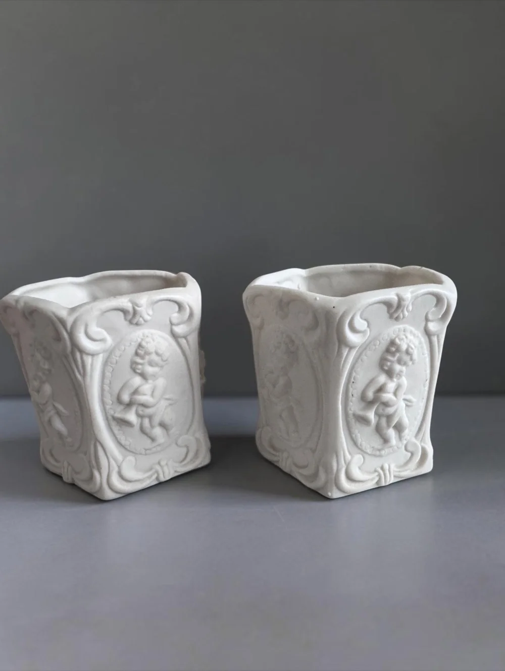 Vintage Homco White Ceramic Cherub Candle Holders Mid-Century Japan Matched Pair